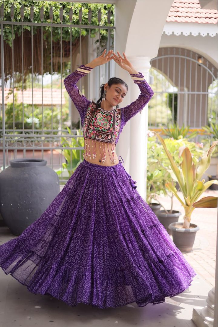 Premium ethnic Bandhani Lehenga Choli with designer square neckline.