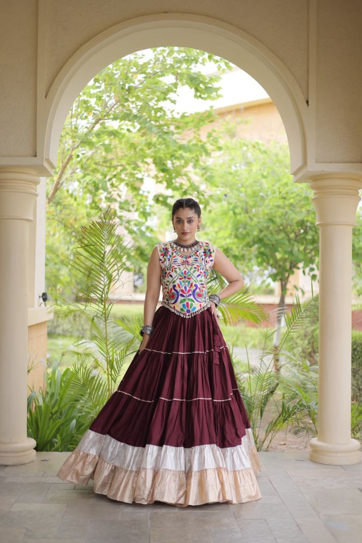 Maroon Navratri Lehenga Choli With Kutchi Work