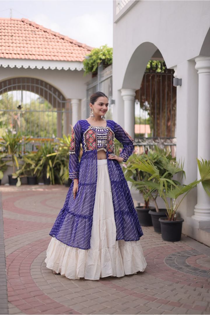 Kora cotton Navratri lehenga with frill stitching