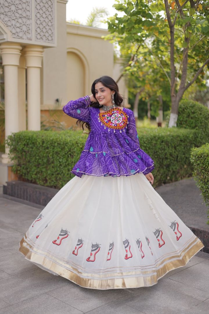 Faux Georgette top with Bandhani Print and Kutchi Gamthi Patchwork