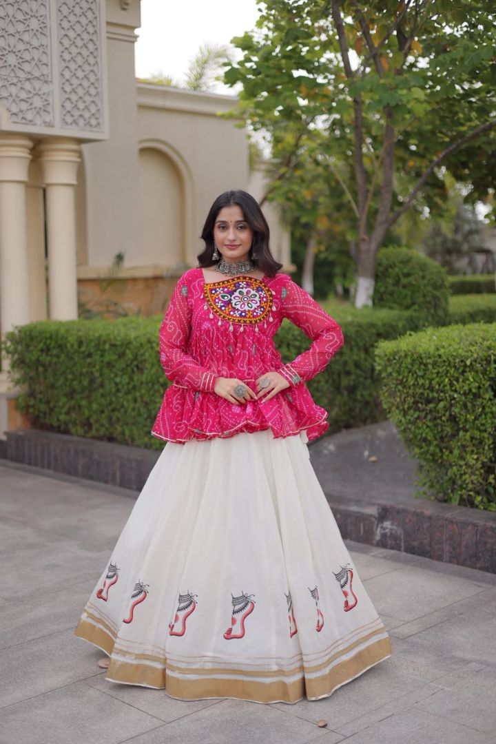 Navratri lehenga choli featuring Bandhani Print and Kutchi Gamthi Patchwork