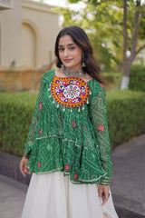 Full-stitched Kora Cotton Navratri lehenga with 6-meter flair