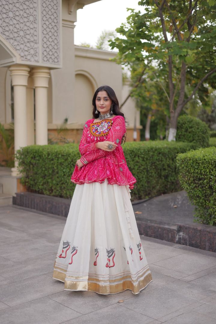Kora Cotton lehenga with attractive Gota-Lace detailing for Navratri