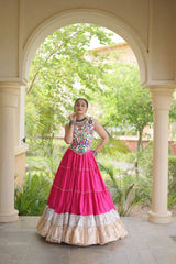 Pink Navratri Lehenga Choli With Kutchi Work