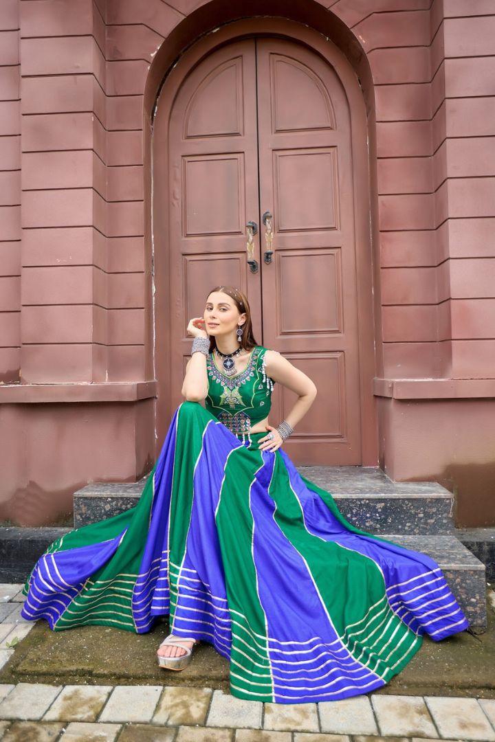 Pure cotton Garba lehenga choli with lace detailing