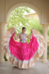 Pink Rayon Navratri lehenga with 12 meter flair
