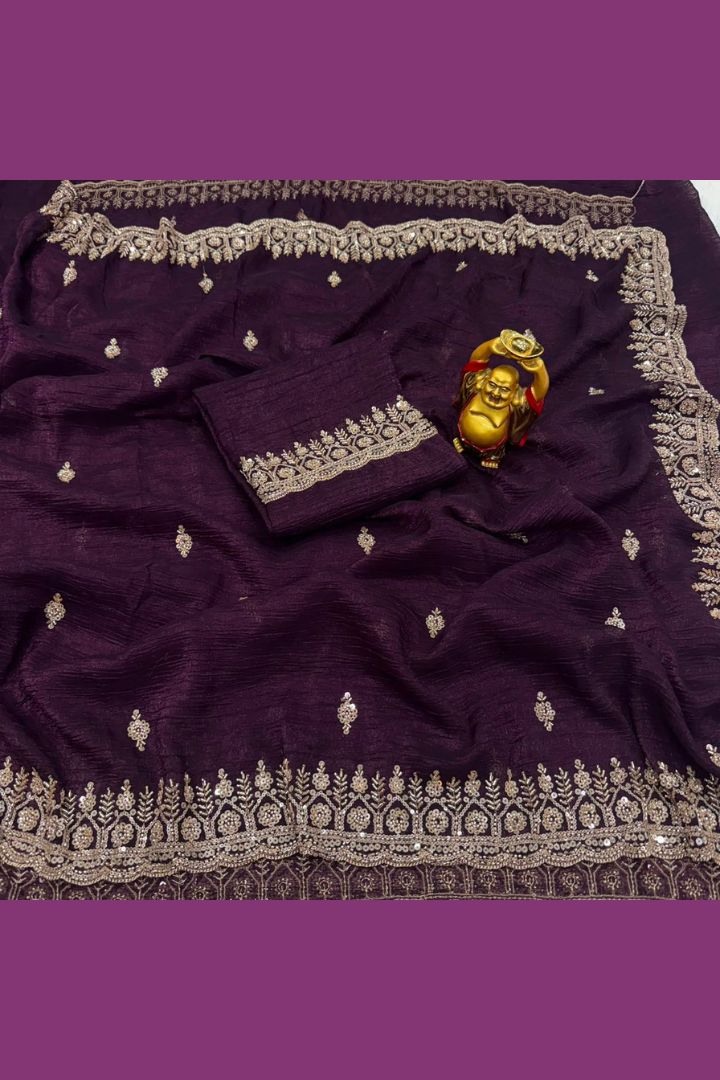 Grand Party Wear Sarees | Gold Beads & Cutdana Work