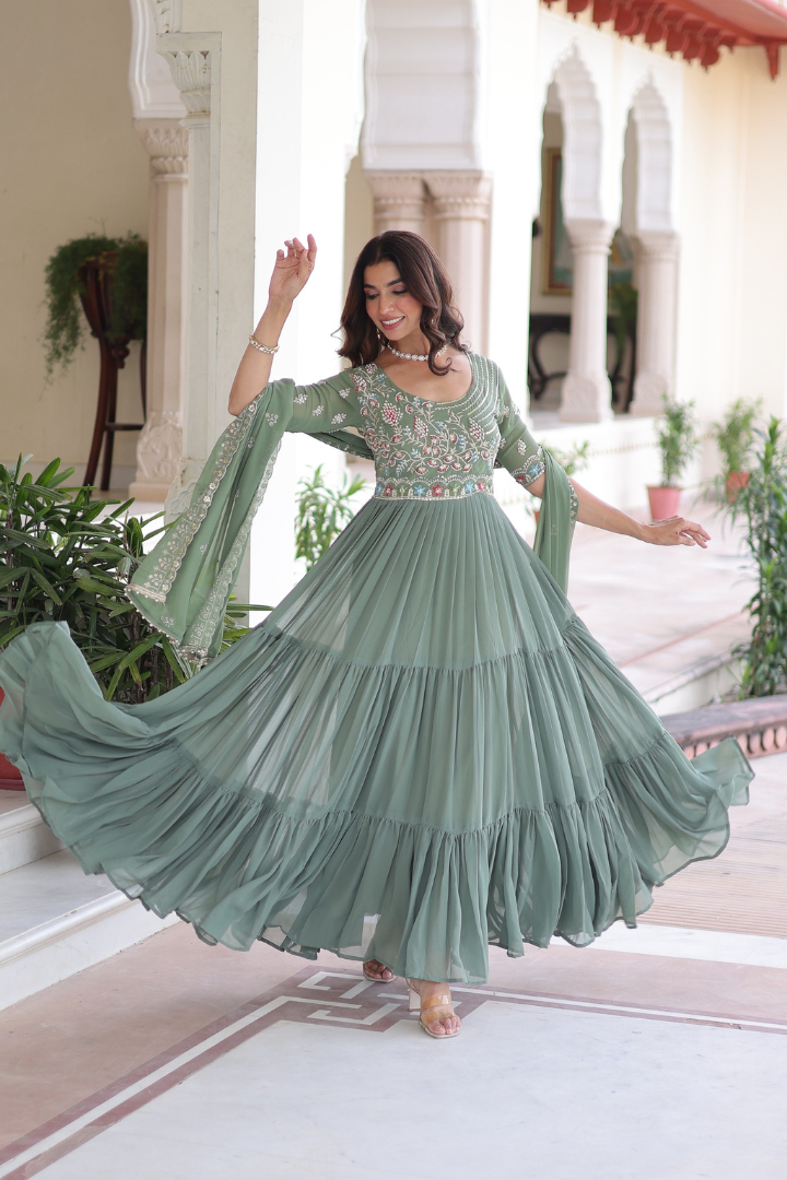 Faux Blooming Gown Set with Dupatta