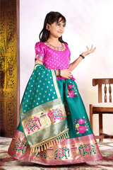 Designer Jacquard lehenga set for little girls with dori latkan