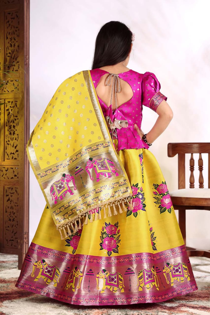 Designer girls Patola lehenga with woven Jacquard design