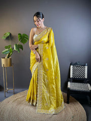 Adorable and Most Beautiful Yellow Designer Saree By Reni Creation™