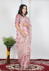 Tissue Organza With Beautiful Multi Embroidery C-Pallu Work