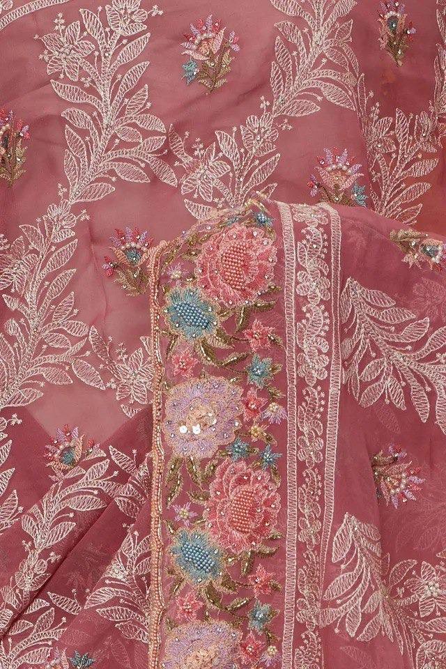 Tissue Organza With Beautiful Multi Embroidery C-Pallu Work