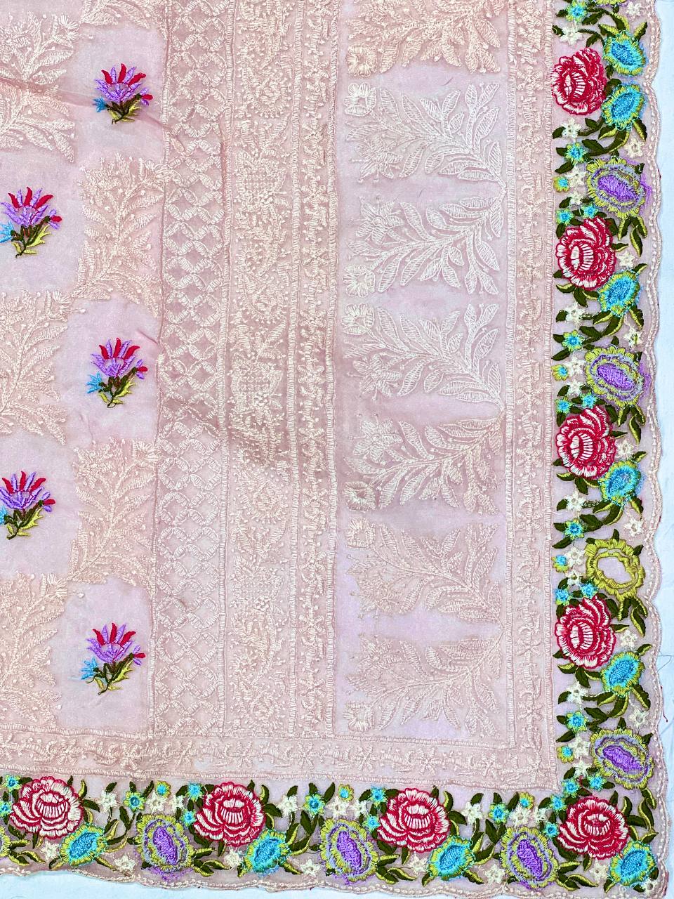 Tissue Organza With Beautiful Multi Embroidery C-Pallu Work
