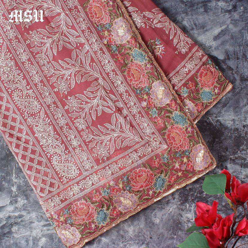 Tissue Organza With Beautiful Multi Embroidery C-Pallu Work