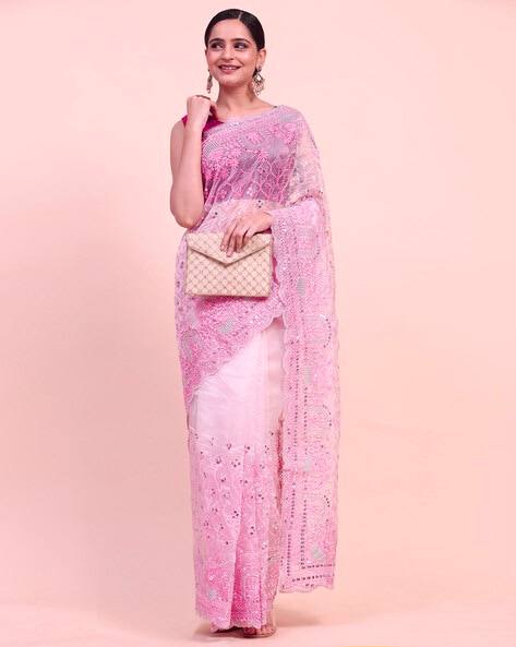 Khadi Organza With Beautiful Multi + 7 M.M Sequence Embroidery Work And C-Pallu Cutwork - Look Range