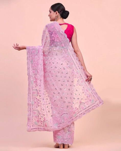 Khadi Organza With Beautiful Multi + 7 M.M Sequence Embroidery Work And C-Pallu Cutwork - Look Range