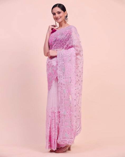 Khadi Organza With Beautiful Multi + 7 M.M Sequence Embroidery Work And C-Pallu Cutwork - Look Range