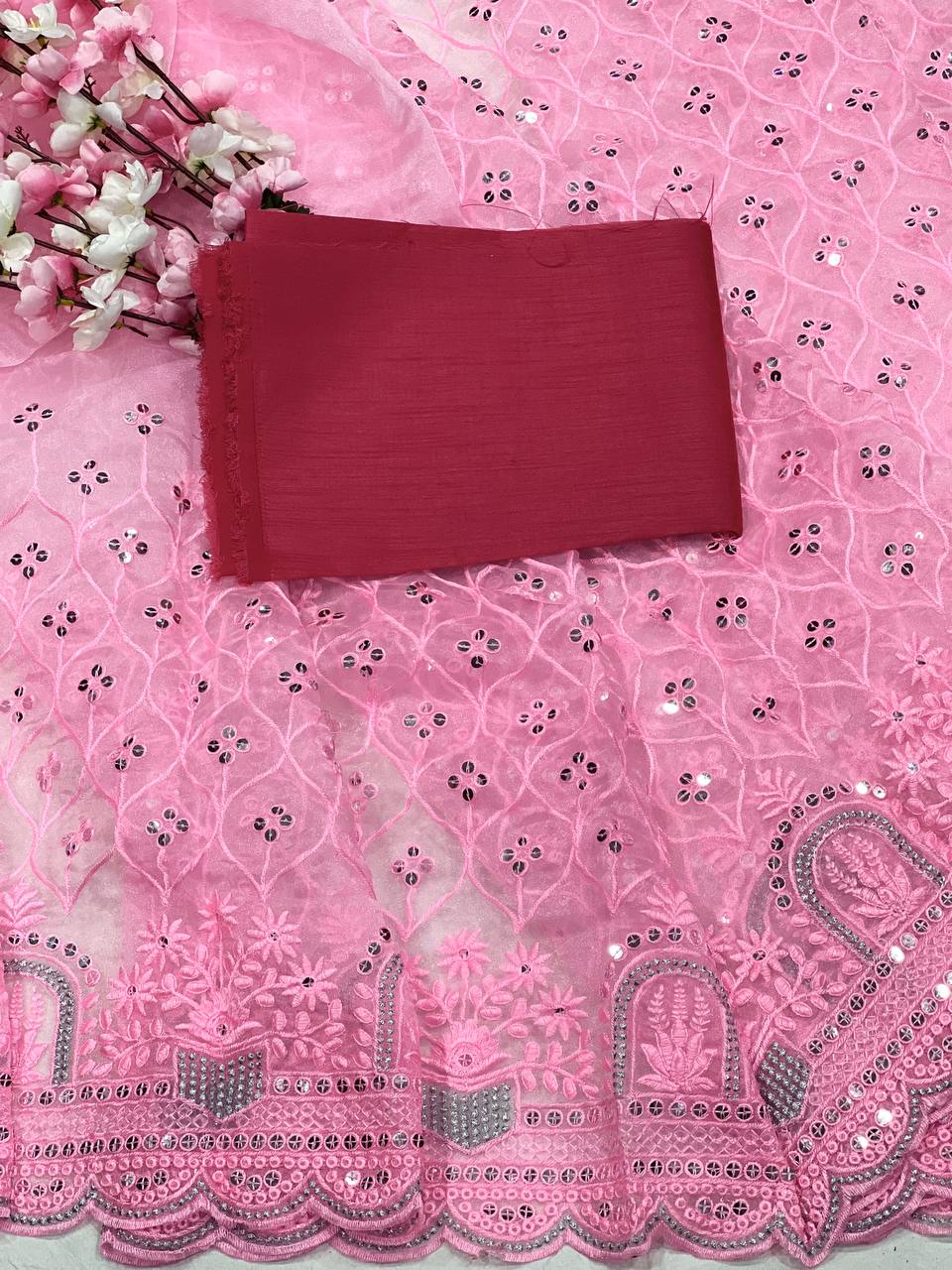 Designer Khadi Organza Saree with Embroidery