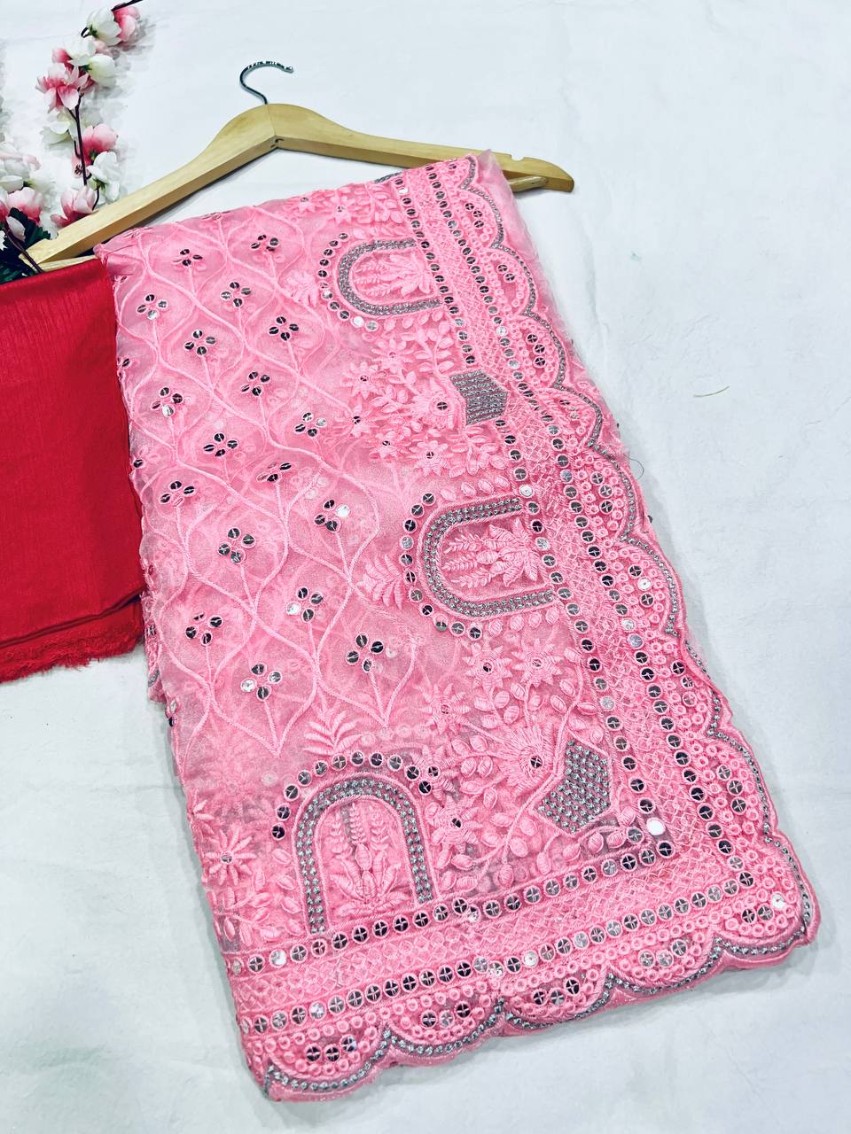 Designer Khadi Organza Saree with Embroidery