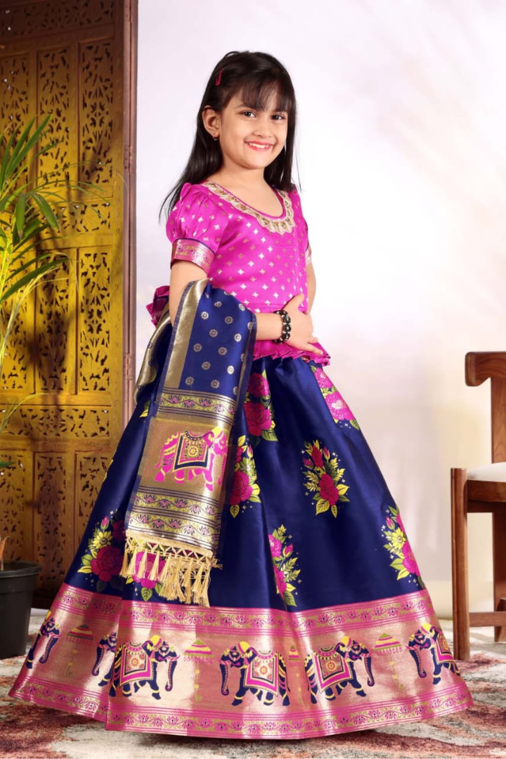 Designer Patola Style Lehenga Choli Set for Little Girls in premium Jacquard fabric