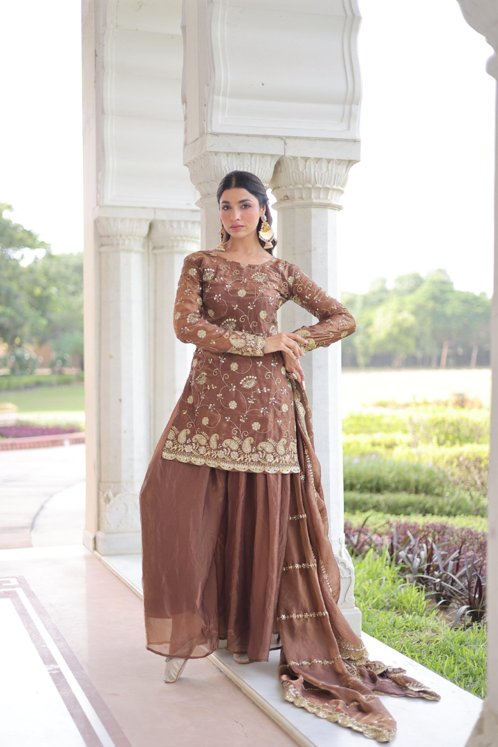 Luxury Fendy Fabric Sharara Suit for Women