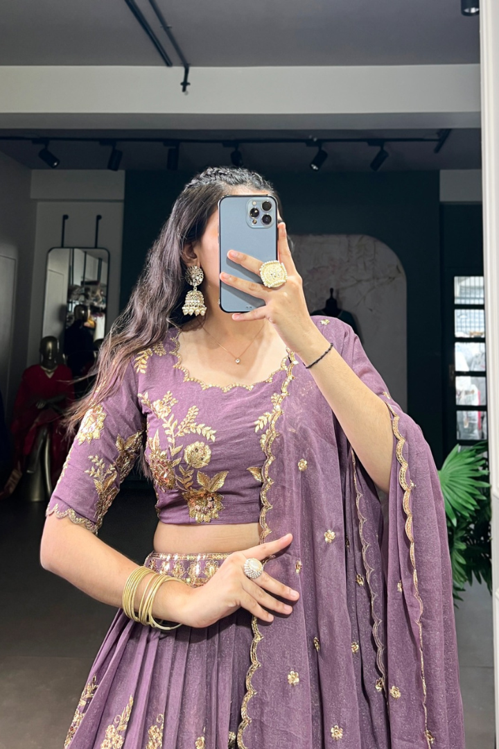 Premium Chocolate Crush Sequins Work Lehenga