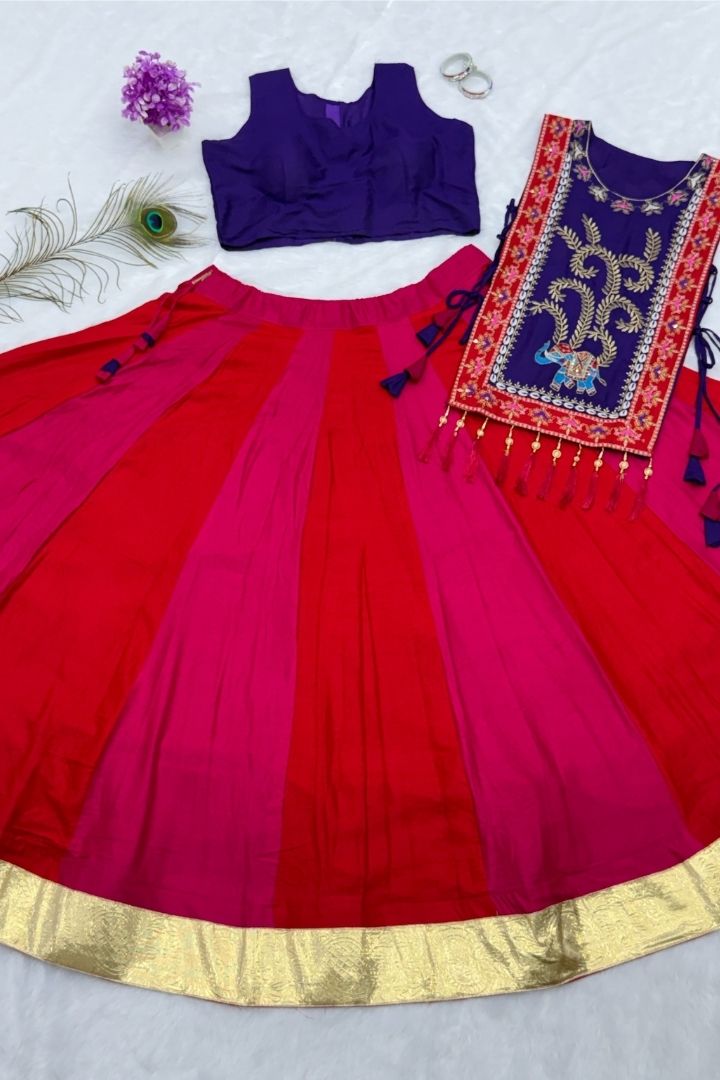 Traditional cotton lehenga choli with 6 meter flair and shrug