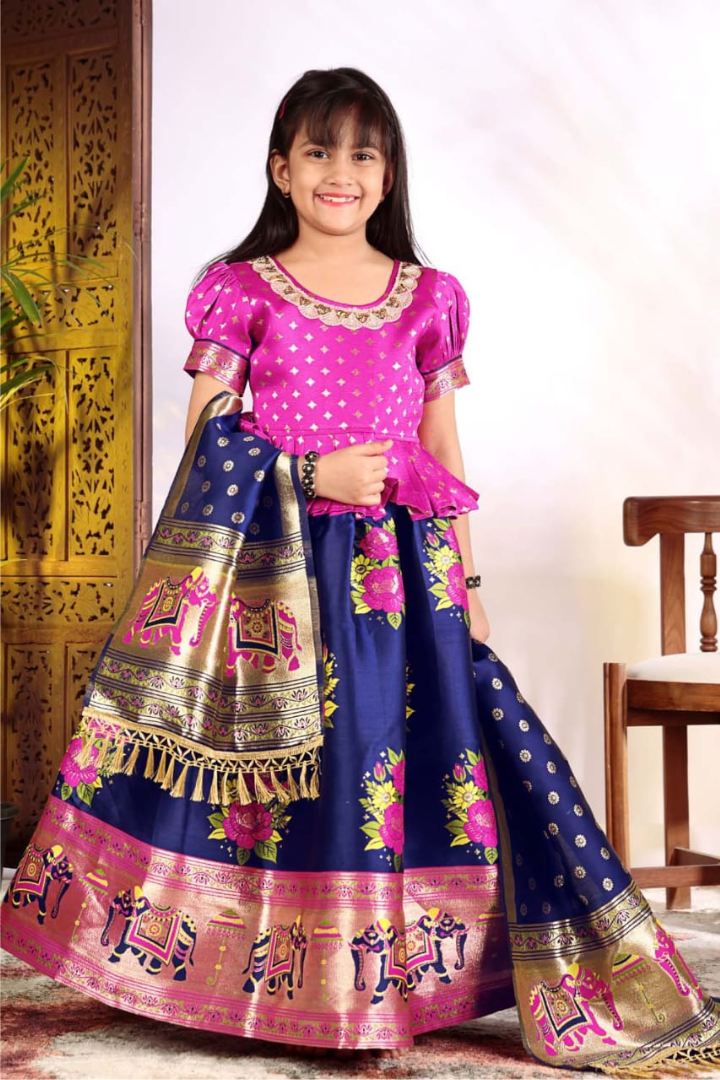 Traditional Patola style girls lehenga with beautiful weaving design