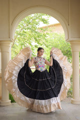 Black Rayon Navratri lehenga with 12 meter flair