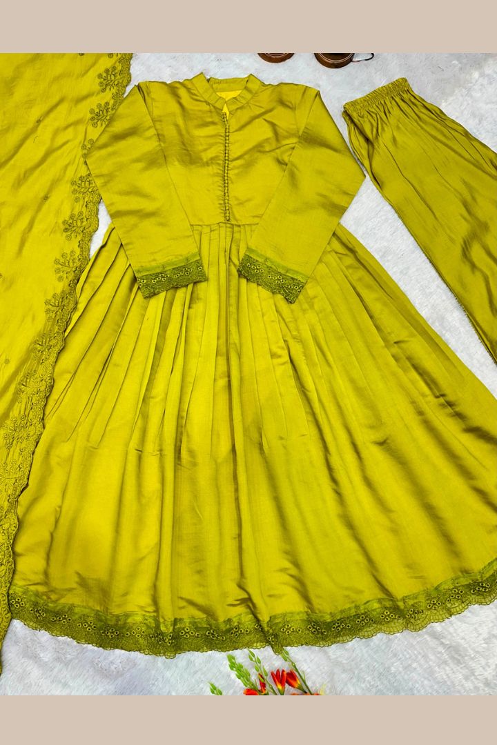 Designer Party Wear Embroidered Roman Silk Gown