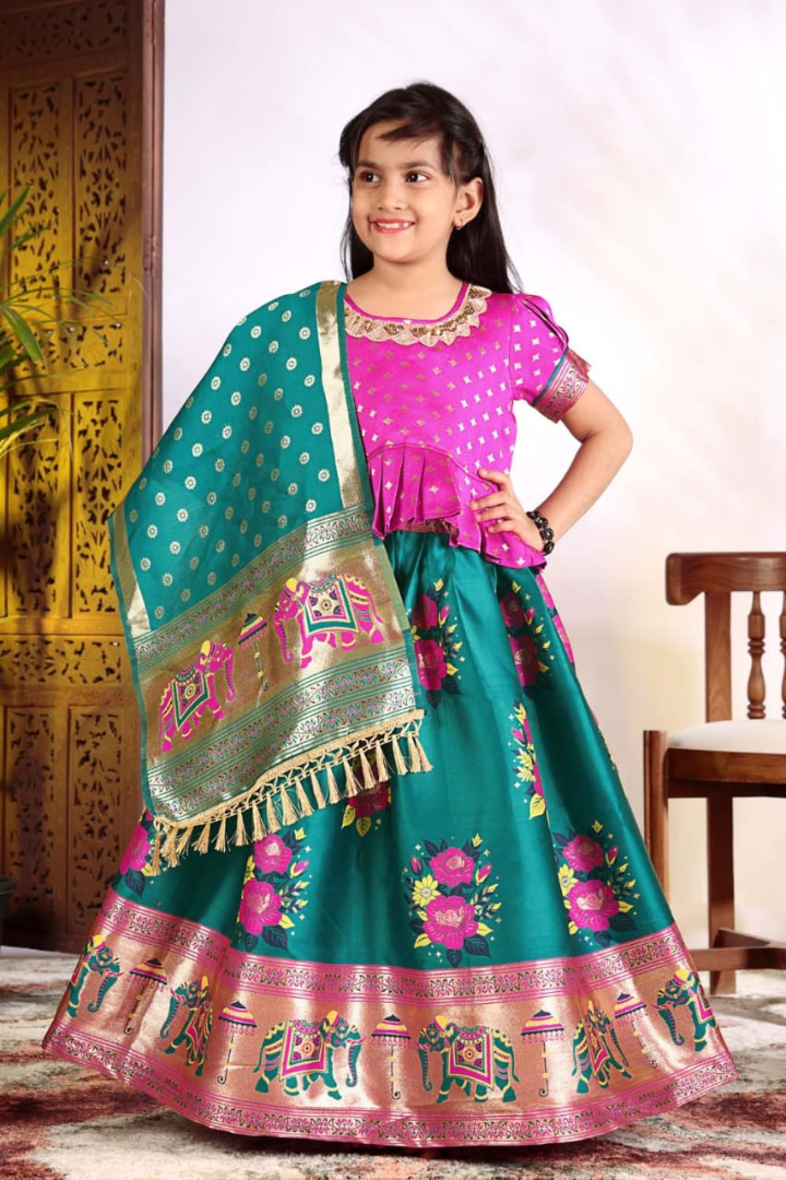 Traditional Patola Jacquard Kids Lehenga Choli