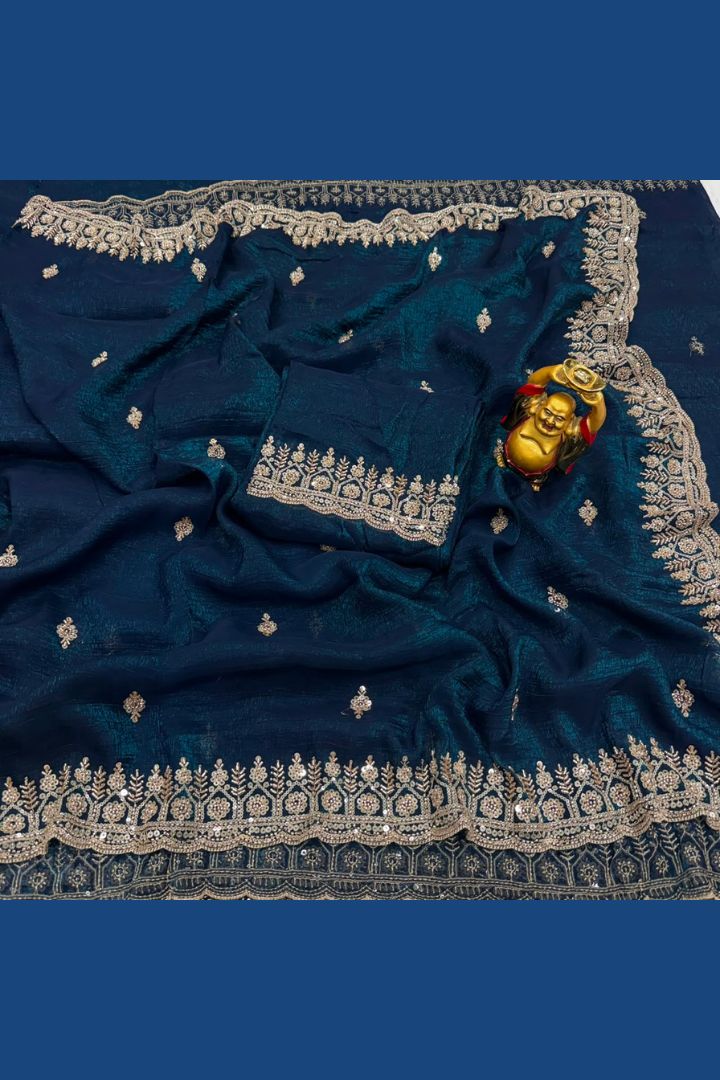 Grand Party Wear Sarees | Gold Beads & Cutdana Work