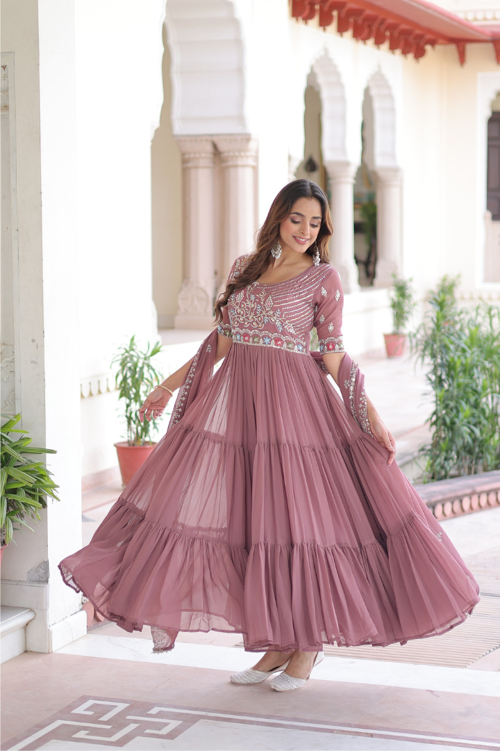 Faux Blooming Gown Set with Dupatta