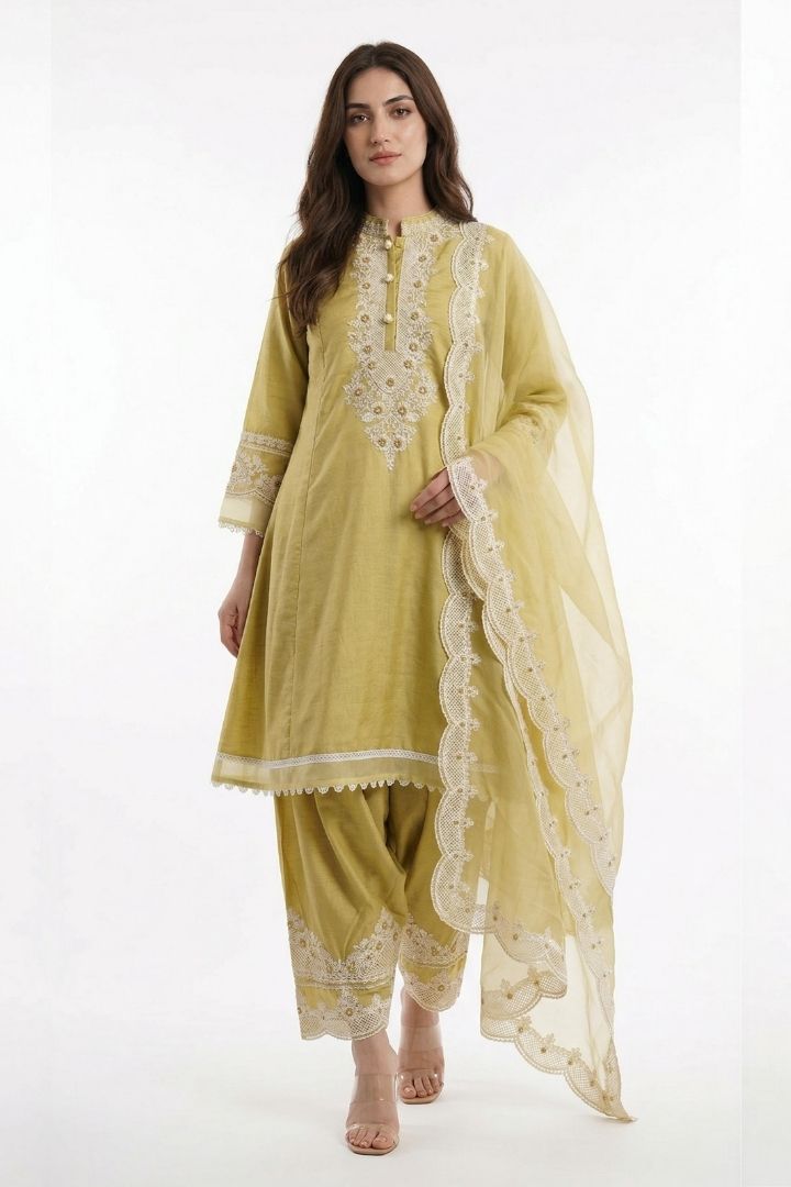 Designer Embroidered Top Salwar With Dupatta