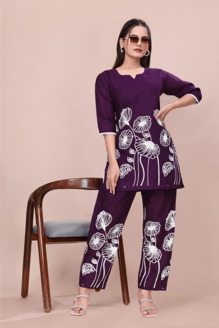Beautiful embroidered cotton kurti pant set designed for office, party, and daily wear.