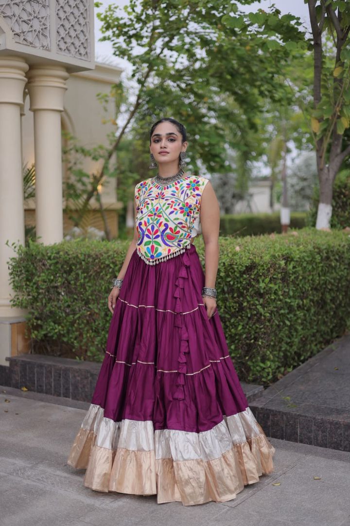 Wine Navratri Lehenga Choli With Kutchi Work