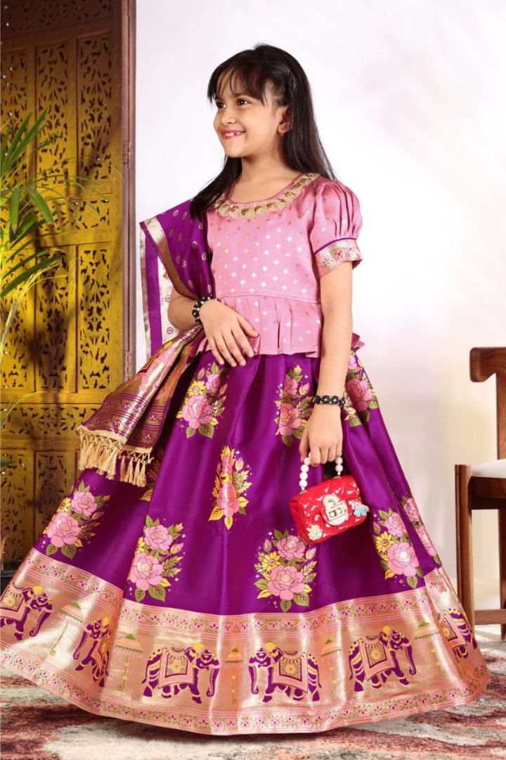 Beautiful ethnic lehenga choli for girls with traditional woven design