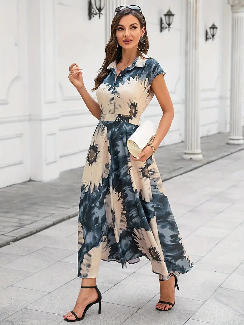 WesternStitch Cotton Fit and Flare Printed Cap Sleeve Coller-Neck Casual Maxi Dress WesternStitch