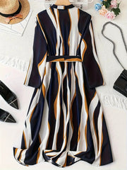 WesternStitch Abstract Print Surplice Neck Belted Dress, Casual Long Sleeve Dress WesternStitch