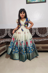 white Silk Zari Kids Gown
