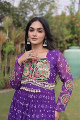 Women's Navratri Bandhani Print Faux Georgette Gown with Kutchi Patchwork | 12 Meter Flair | Navratri Collection 2026