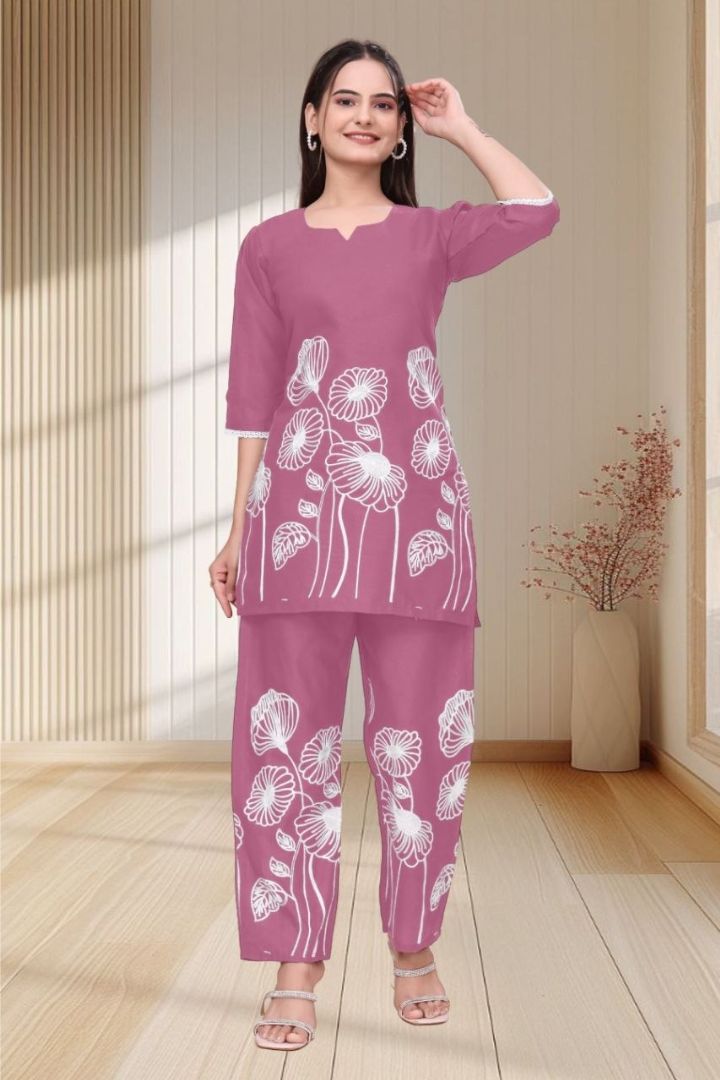 Fashionable women's slub cotton embroidered co-ord set perfect for ethnic and